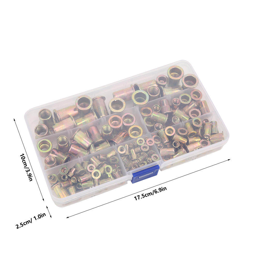 175PCS Rivet Nut Kit Zinc Plated Flat Head Threaded Fastener Nuts M3 M4 M5 M6 M8 M10