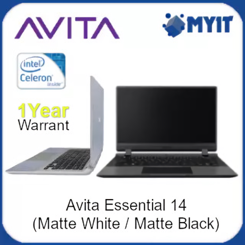 Avita Essential 14 Laptop Intel Celeron N4000 4GB RAM 128GB SSD 14 inch HD Display Windows 10 Home in S Mode Notebook W10S (Matte Black / Matte White) Malaysia