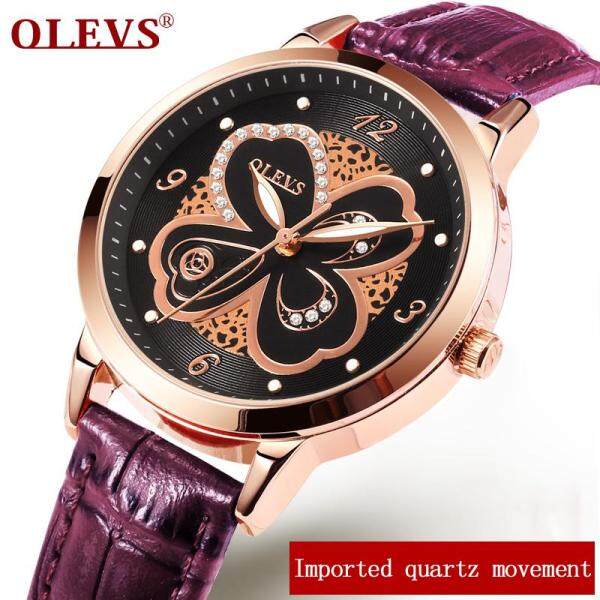 OLEVS hãng cao cấp thương hiệu đồng hồ nữ Thời Trang chống thấm nước hoa hồng vàng dây da dây đeo có thể thay thế lưới dây bán chạy