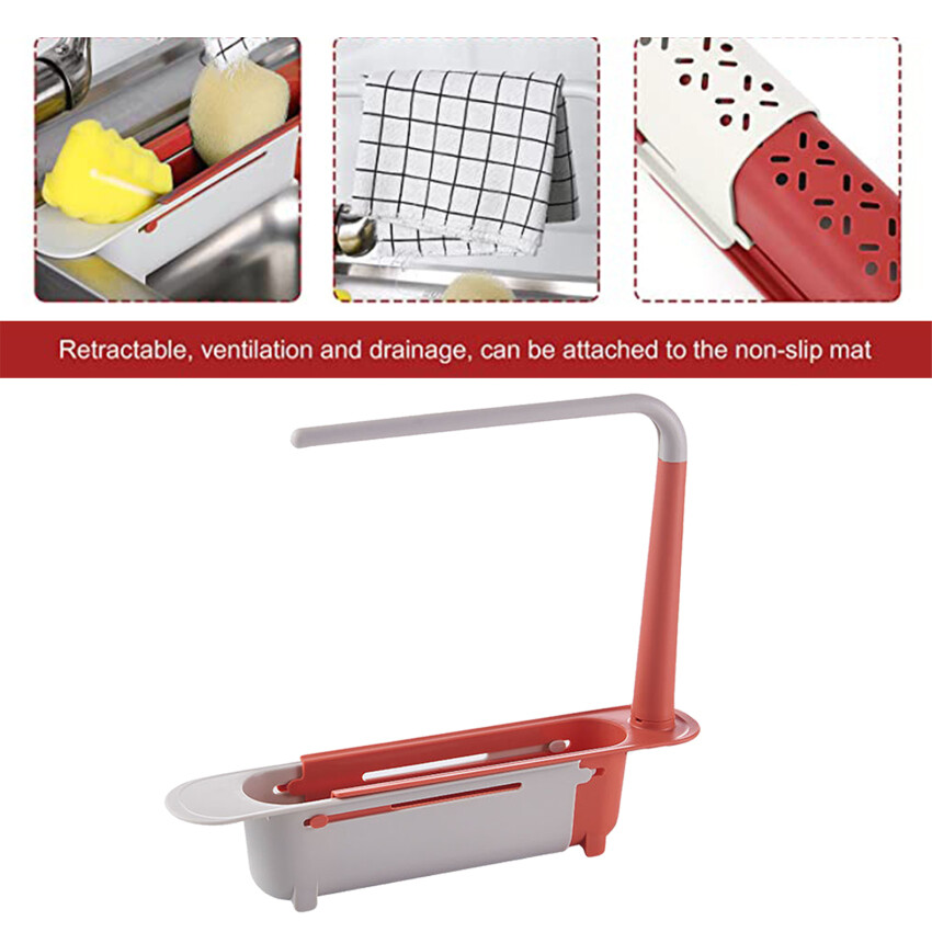 2 In 1 Adjustable And Retractable Sink Stand, Sponge Stand, Kitchen Sink Basket, Sponge Stand, Retractable Sink Tray