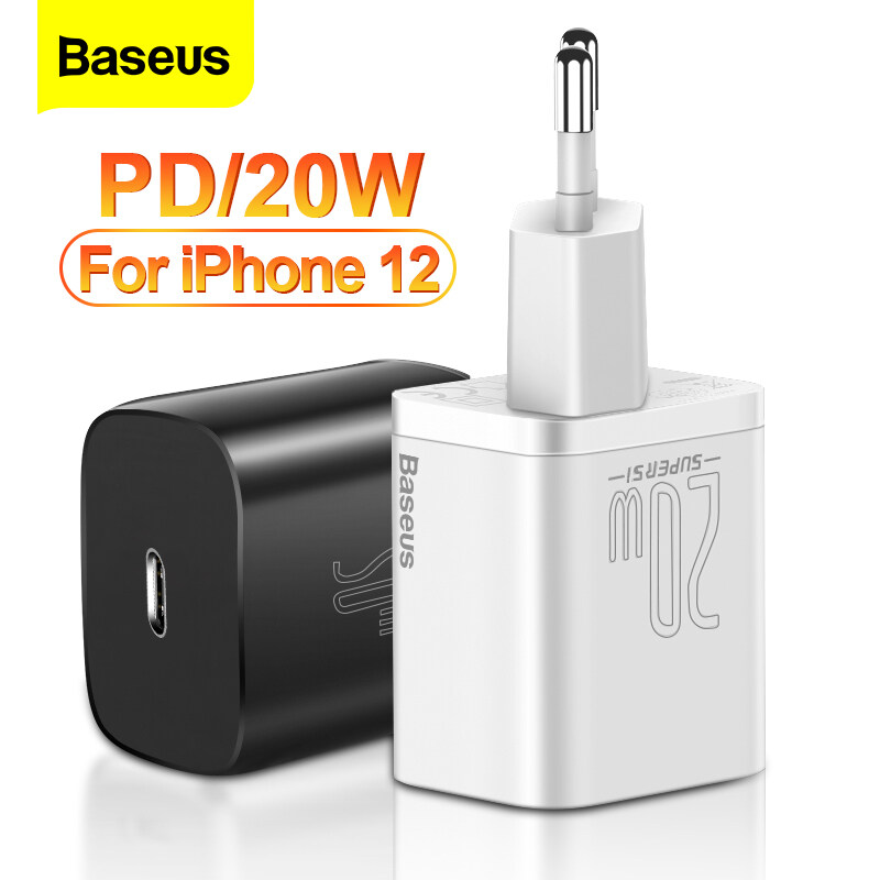 Sạc Baseus Super Si USB C, Bộ Sạc Điện Thoại Di Động Hỗ Trợ Sạc Nhanh Loại C PD 30W 20W Dành Cho iPhone 12 11 Pro Max Mini 7 8 Plus