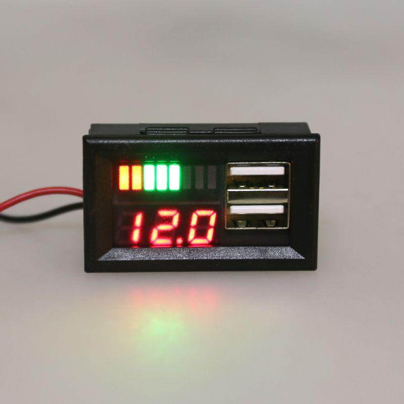 Vôn Kế Xe Máy Ô Tô Kỹ Thuật Số 12V, Đồng Hồ Đo Bảng Pin Điện Áp W USB 5V Đầu Ra