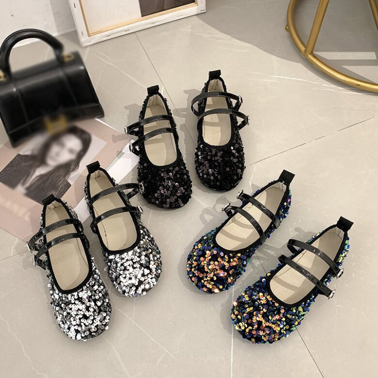 Giày Đế Bằng Đính Kim Sa Dành Cho Nữ, Giày Búp Bê Dễ Thương Thường Ngày Cho Nữ (Mũi Tròn) giá rẻ