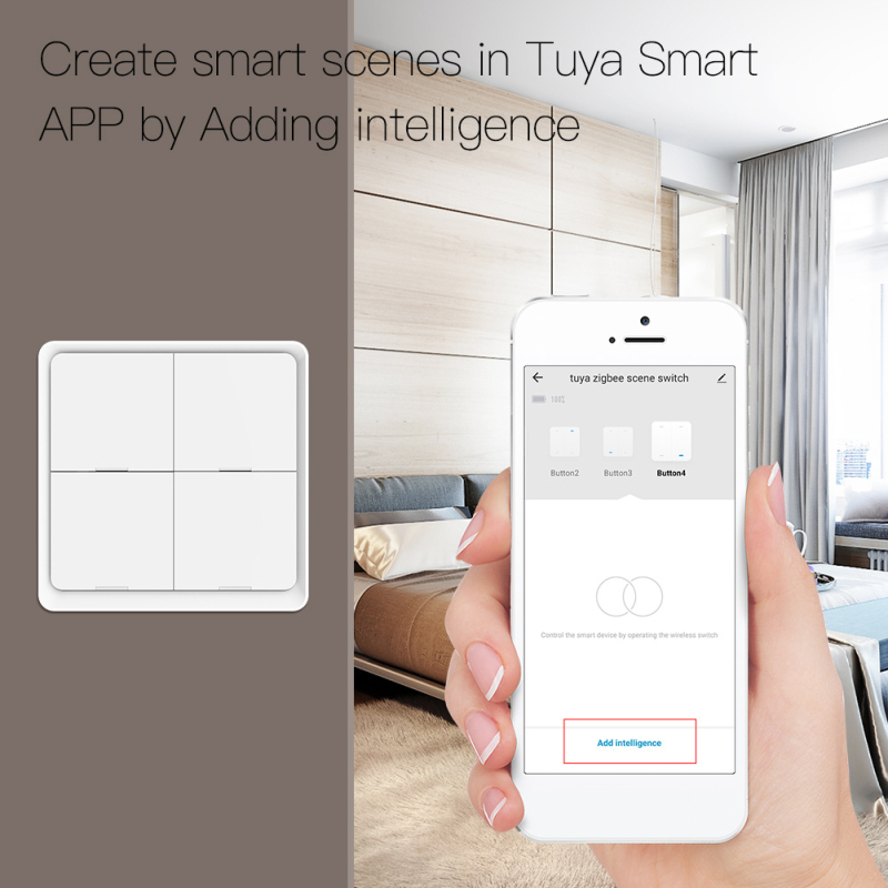 E Life Smart Store Tuya ZigBee Smart Scene Switch 4 Gang 12 Scene Smart Home Scene Switch Button Support Smart Life App Works With Zigbee Gateway Smart Automation Works For Alexa Google Home