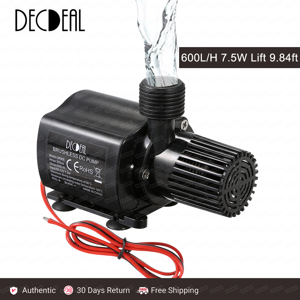 DECDEAL Brushless Water Pump Ultra-quiet DC12V Micro Brushless Water Pump for Fountain Aquarium Pond Circulating 800L/H 15W Lift 16.4ft with Fastening Hoop 4 Connector Strainer