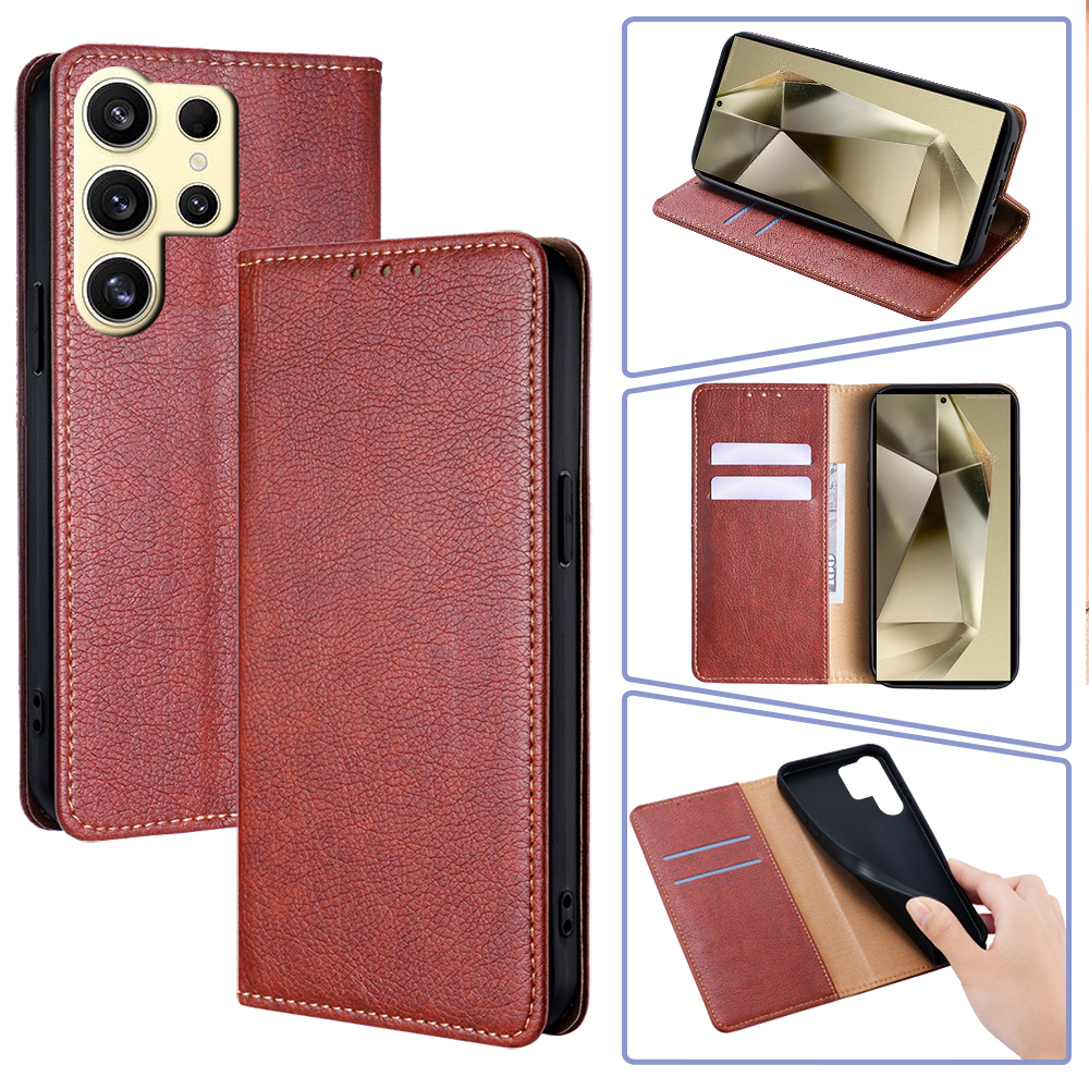 Vỏ điện thoại cho Samsung Galaxy Note 8 9 10 10 + 20 20 siêu S20 S21 S22 S23 S24 S25 siêu Retro chất liệu da PU lật trường hợp cổ điển Đứng Ví Vải Bọc chai