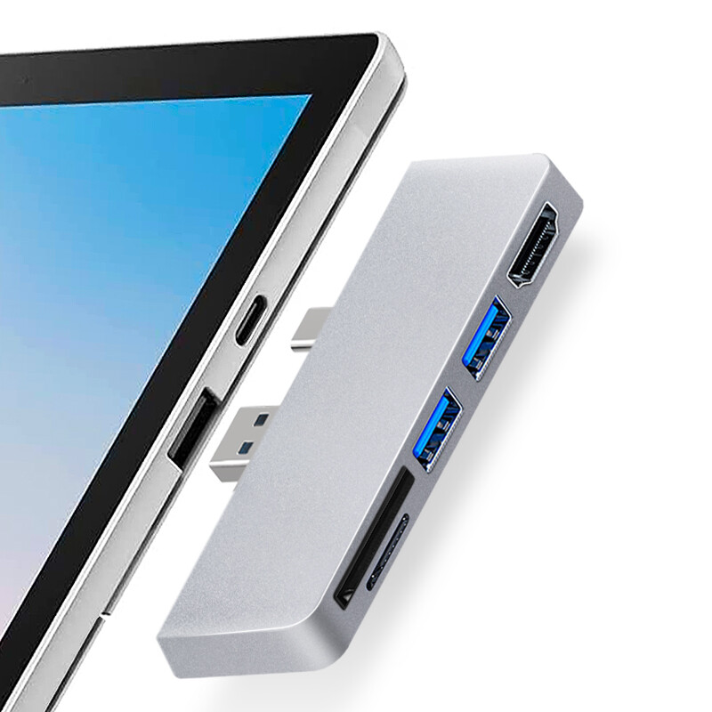 For Surface Pro 7/7+ USB C Hub, 5-in-1 Aluminum with 4K HDMI Adapter+ USB C