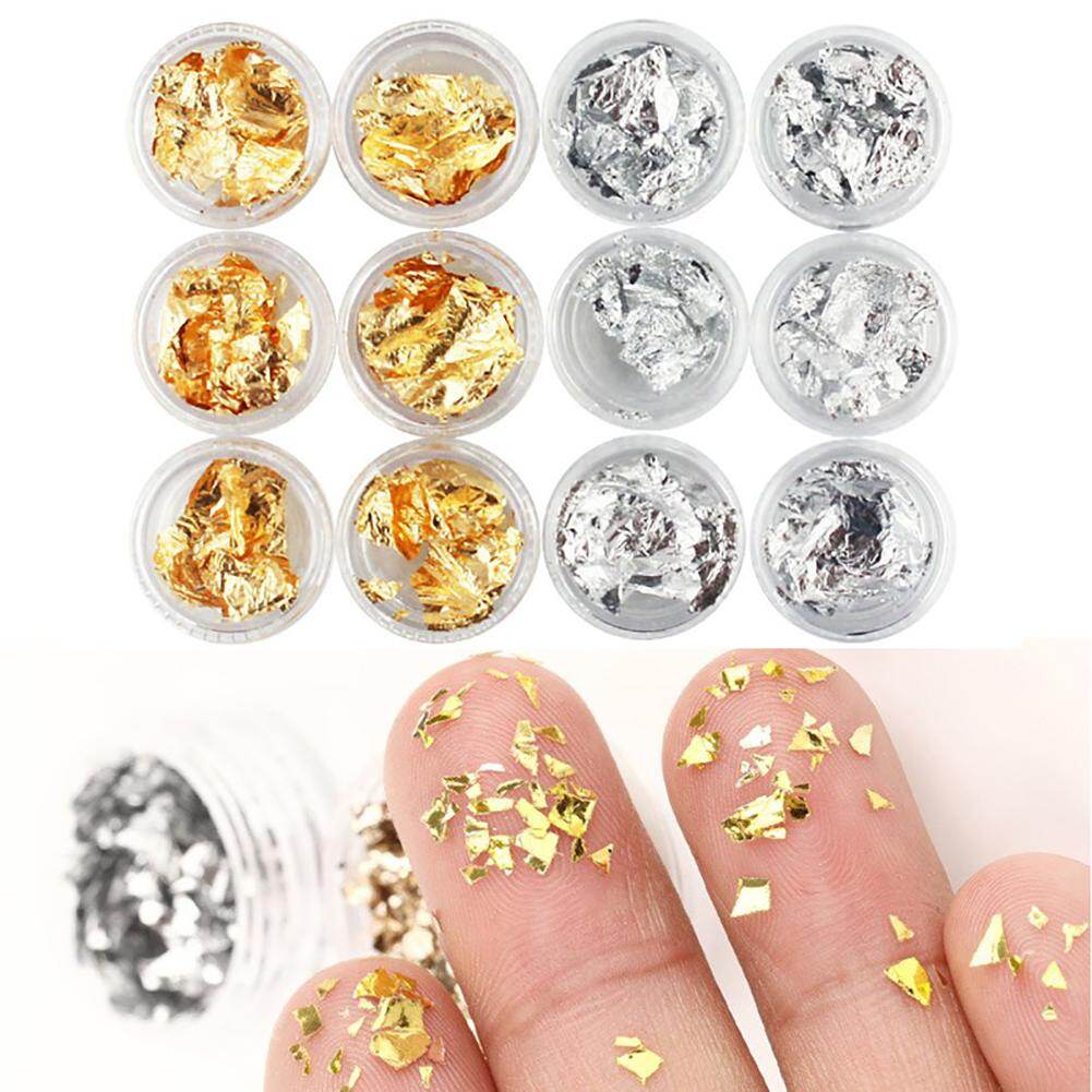 12Pcs Golden Silver Foil Papers DIY Acrylic UV Gel Nail Stickers Manicure Decor
