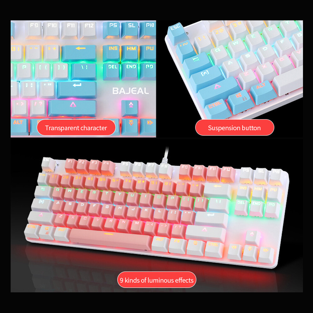 87 Keys Wired Mechanical Keyboard Mixed Light Mechanical Keyboard with Mechanical Blue Switch Suspension Button