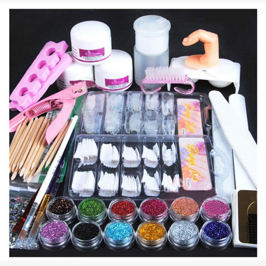 23PCS Acrylic Nail Art Kit Manicure Set 12 Colors Nail Glitter Powder Acrylic Pen Brush Nail Art Tool Kit