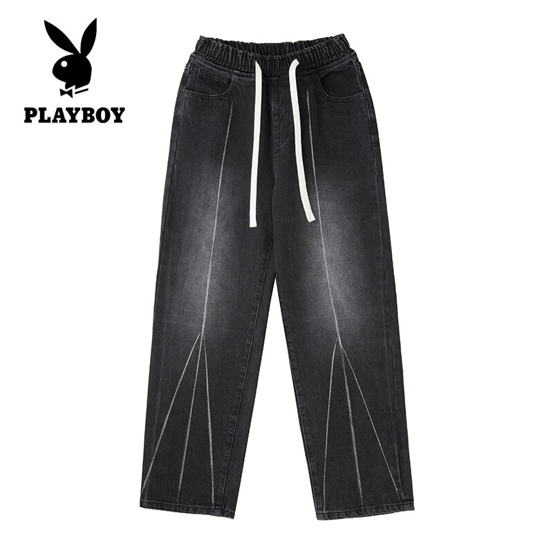 PLAYBOY Men's Jeans Elastic Slim Fit Youth Casual Trend Loose Pants Retro straight leg jeans