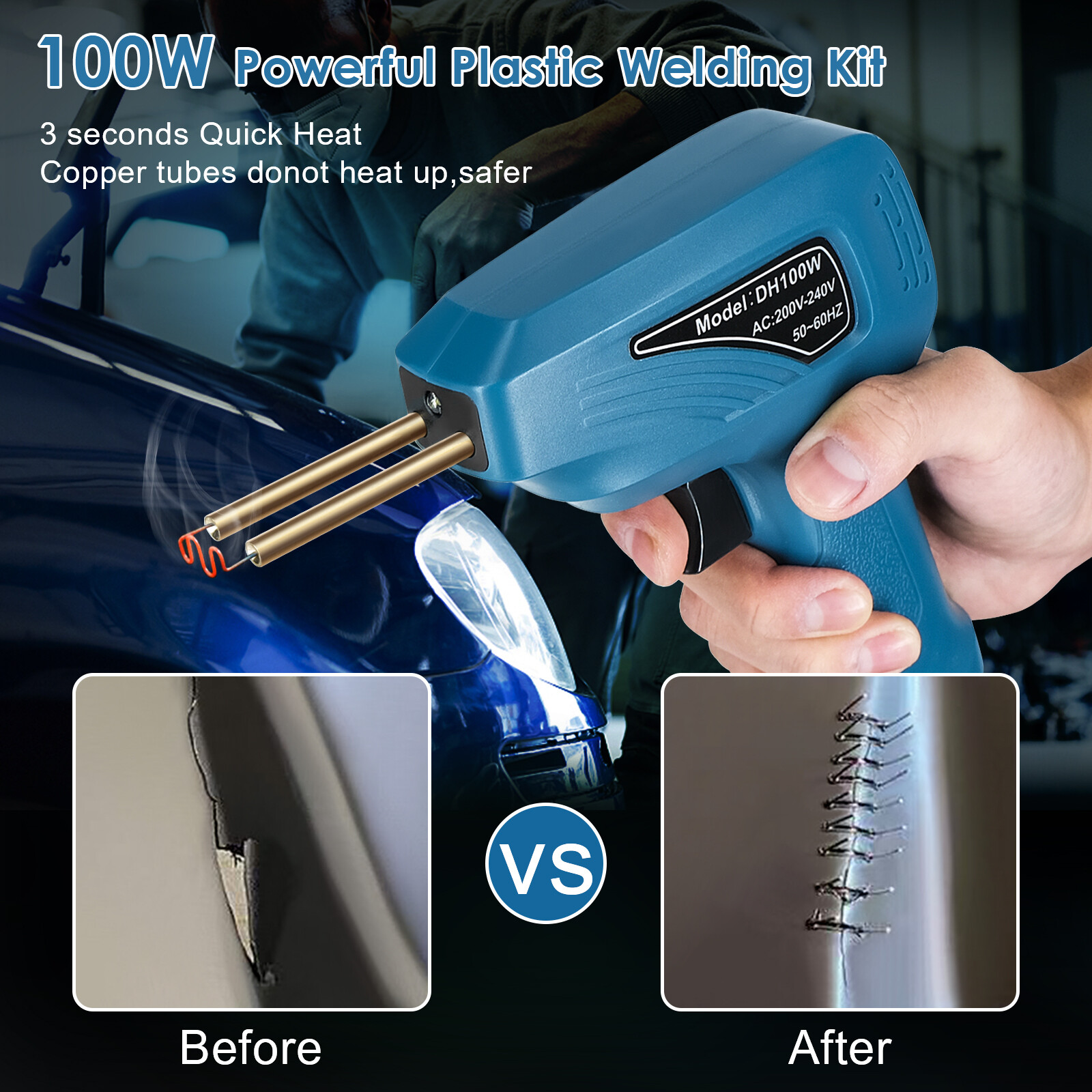 Portable Handheld Plastics Welding Machine Panel Crack Repairs Kit Thermal Cutting Hot Stapler Plastics Repairing Tool Set with LED Light