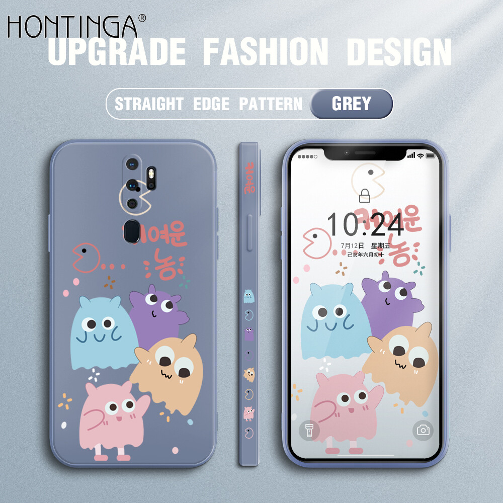 Hontinga Casing Case For OPPO A5 2020 A9 2020 Case Cartoon Korean Style Case Square Original Liquid Soft Silicone Edge Pattern Rubber Case Full Cover Camera Protection Cases Back Phone Casing Softcase For Girls
