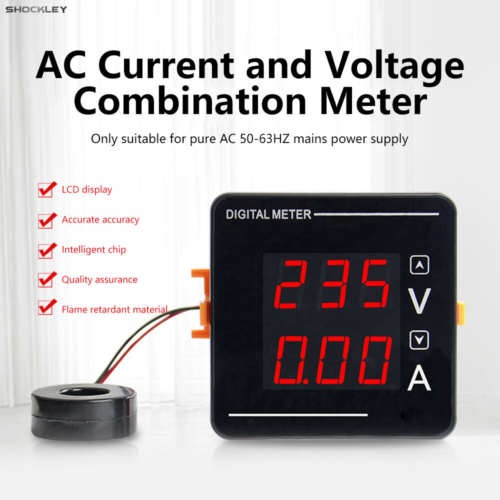 Shockley Volt Amp Meter AC 500V Digital Voltmeter Ammeter Panel LED Multimeter Voltage Amperage Tester Gauge with Current Transformer
