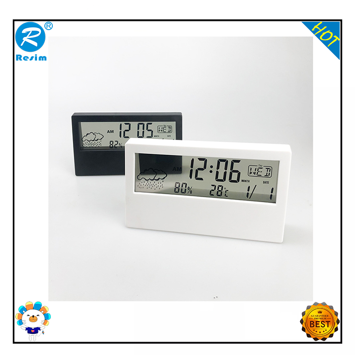 Resim LCD clock electronic desk clock temperature and humidity meter alarm clock creative electronic digital display multi-function blue light