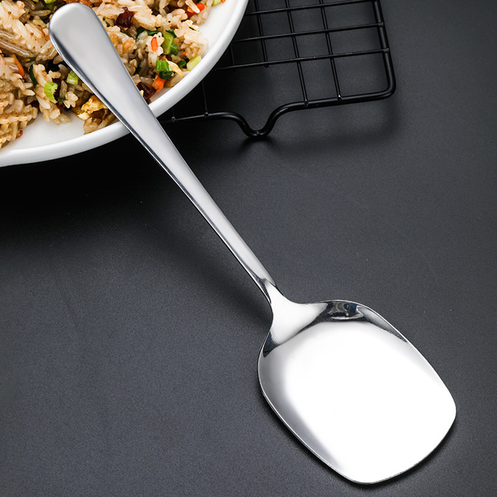 Thép Không Gỉ Lớn Cơm Súp Phục Vụ Muỗng Không Dính Pan Dụng Cụ Nhà Bếp Bộ Đồ Ăn Thìa