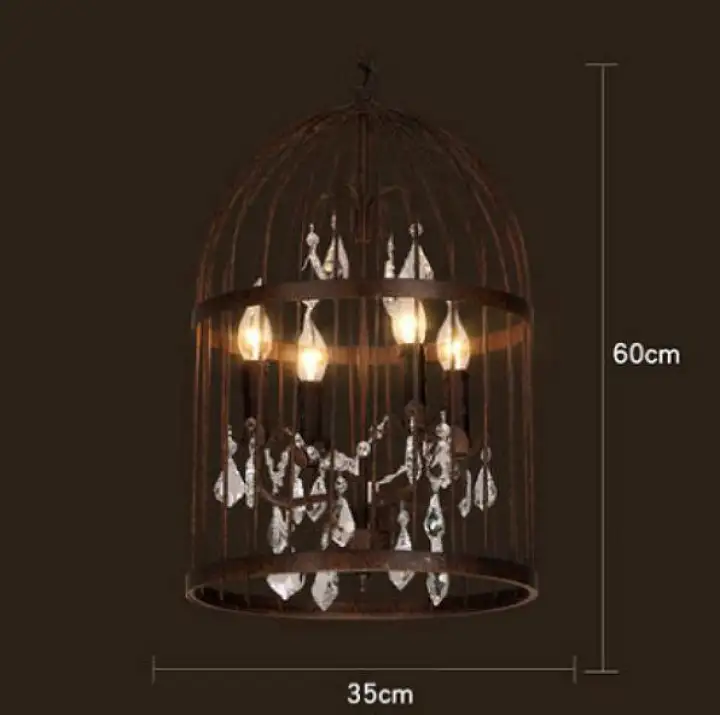led american vintage bar cafe wrought iron crystal birdcage chandelier retro lamparas black decor industrial bird cage pendant light
