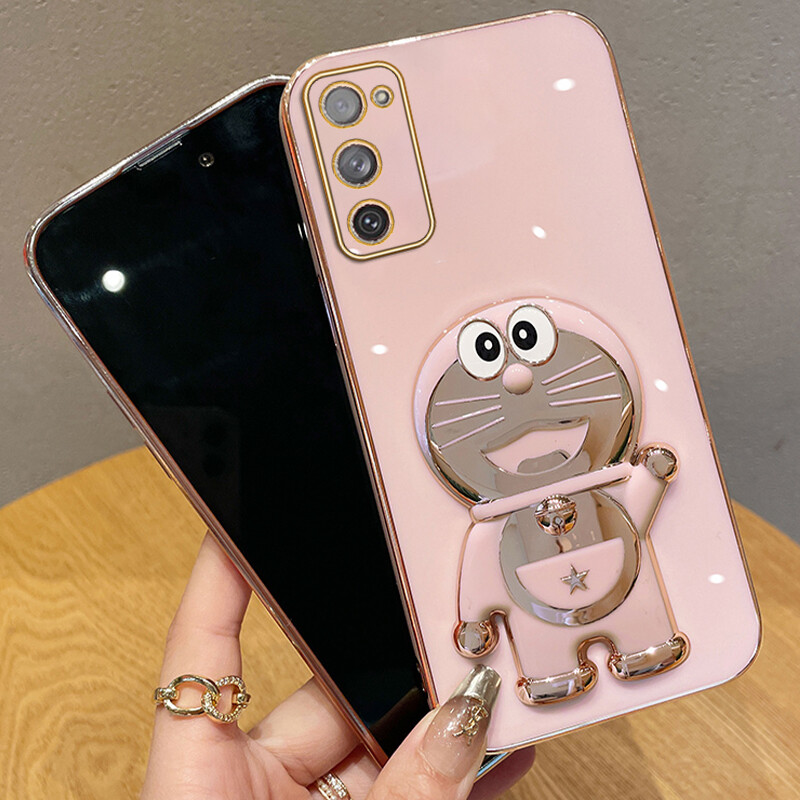 Shmily Fashion Dingdang Cat Stand Phone Case For Samsung Galaxy Note8 Note9 Note 10 Note 10 Plus Note 10 Lite Note20 Note 20 Ultra Luxury Electroplated Straight Edge Soft Silicone Shockproof Phone Cover