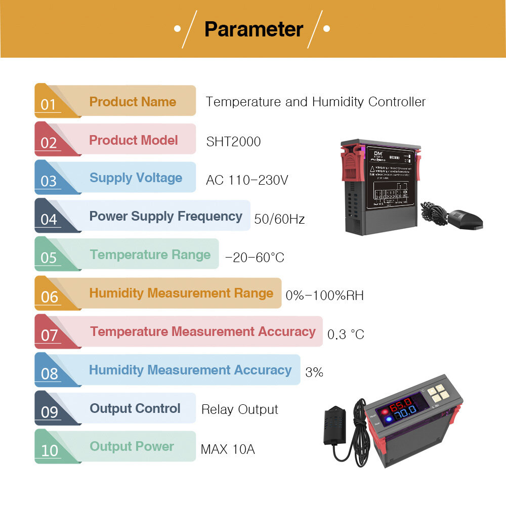 SHT2000 AC110~230V 10A Temperature Humidity Hygrometer Thermostat Control Sensor