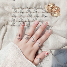 FAG Phong cách Hàn Quốc Sáng tạo 26 Chữ cái tiếng Anh Nhẫn kim cương Phụ nữ Vòng bạc có thể điều chỉnh mở đơn giản thời trang