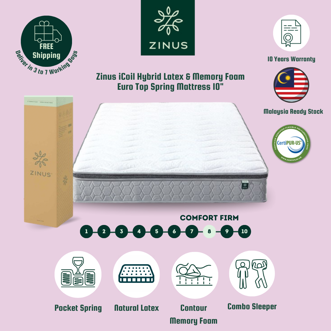(Free Delivery) Zinus Tilam 10" iCoil Hybrid Latex & Memory Foam Euro