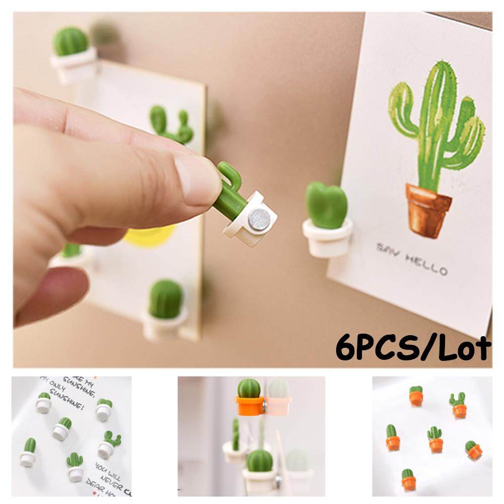 6PCS/Lot Refrigerator Magnet Cute Kitchen Message Board Home Decoration Magnetic Stickers Simulation Cactus Refrigerator Magnet Succulent Potted