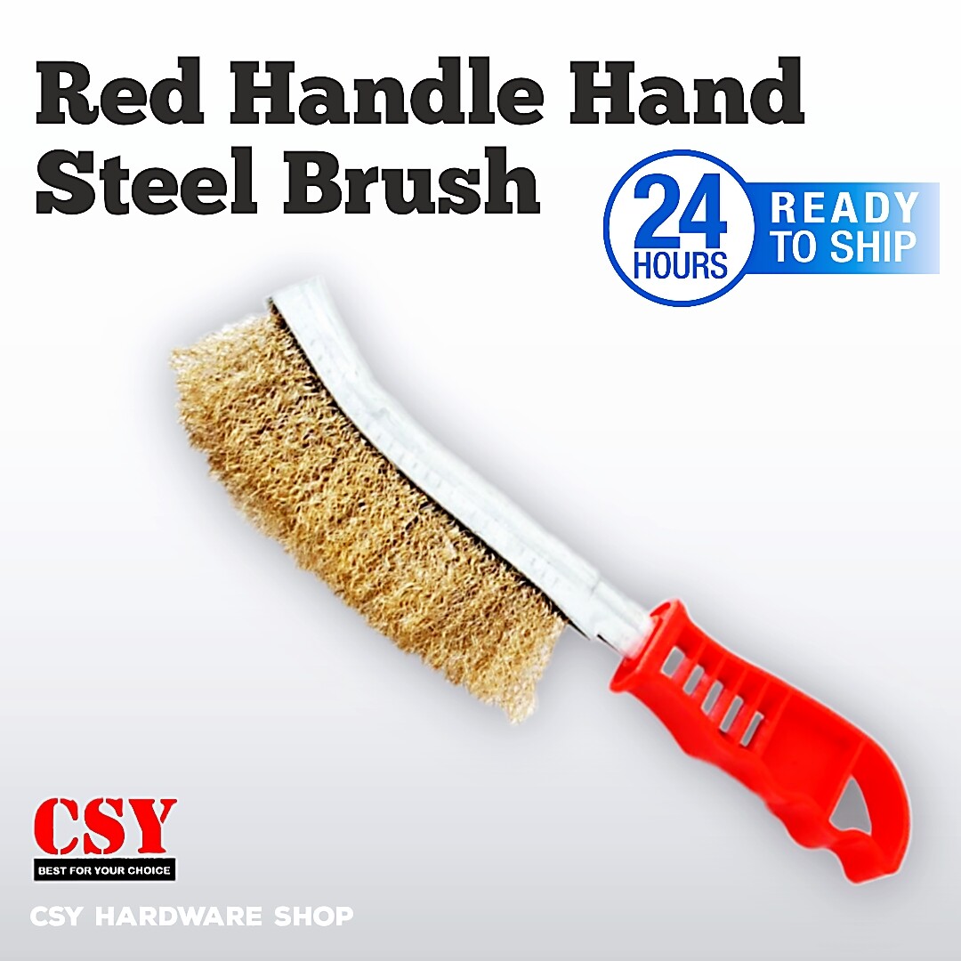 Red Handle Hand Steel Brush (PVC Handle) / Berus Besi Lazada
