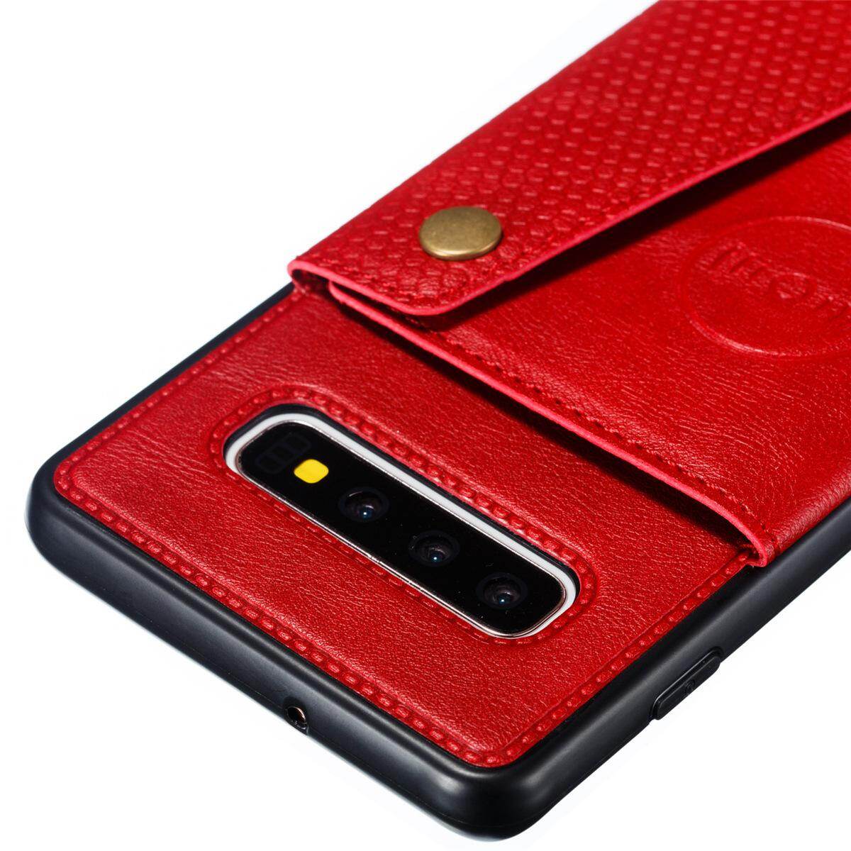 Cho Samsung s10plus S10 + da trường hợp nhiều Folio lật Bìa Wallet trở lại trường hợp vỏ, có thể làm việc với gắn trên xe hơi, ẩn thẻ tín dụng ID khe giữ, retro nút kim loại clasp, đứng hỗ trợ