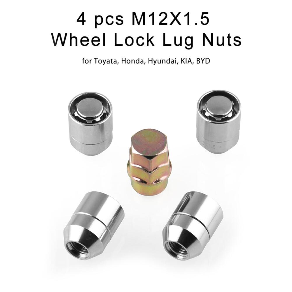 M12x1.5 wheel lock lug nuts 4 anti theft locking nuts+1 key set universal