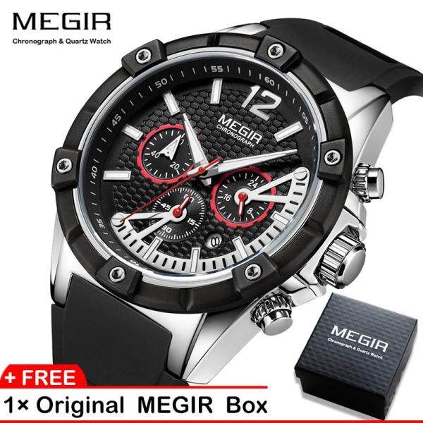 MEGIR 2083 Sport Men Watch Chronograph Silicone Creative Quartz Watches Men Clock Wristwatches