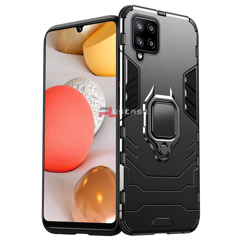 Ốp Lưng PlusCase cho Samsung Galaxy A12 Thiết kế Quân Đội Lớp Bảo Vệ Chống Sốc Có Vòng kim loại