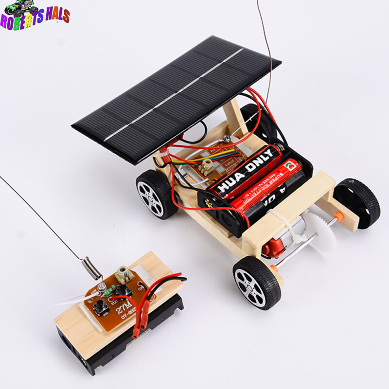 RHWooden DIY Solar Powered RC Car Puzzle Assembly Science Vehicle Toys Set for Children