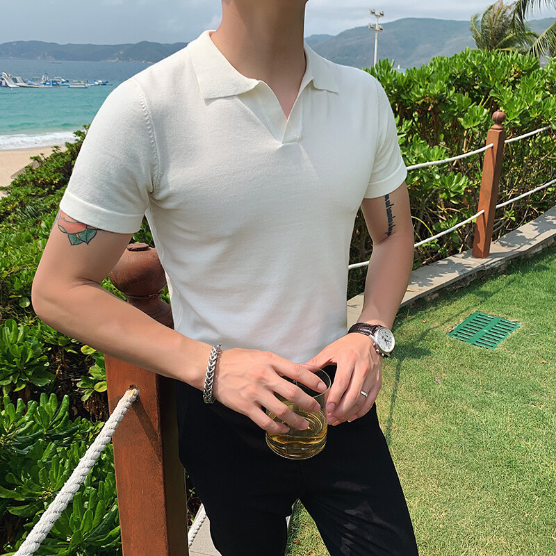 Summer Polo Shirt Men Brand New 2022 Short Sleeve Mens Casual Polos Solid All Match Turn Down Collar Knitted Tee Shirt 4XL