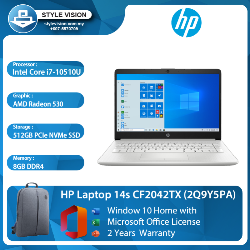 HP Laptop 14s (CF2042TX) (Intel Core i7-10510U/8GB DDR4/512GB SSD/AMD Radeon 530/14FHD/Window10/2 years Warranty/Free Office License) Malaysia