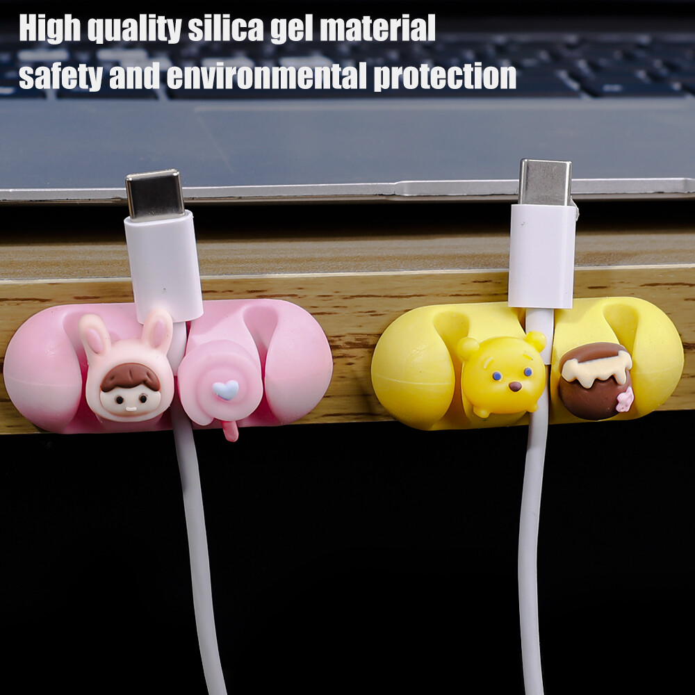 Cartoon Desktop Data Cable Manager Silicone Buckle Self-adhesive Wire Fixer Charging Cable Clip Buckle Winder Hub