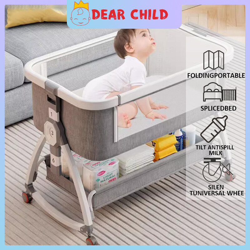 Baby Cot Bed baby side bed Folding baby bed portable crib katil bayi boleh lipat katil baby full set craddle Multi functional Portable Baby Bed Crib For Newborn Bed Splicing