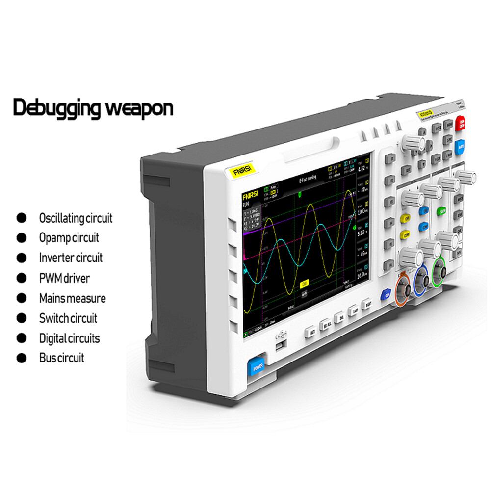 SMART SENSOR-1014D Portable 7 Inch TFT LCD Display Screen Two In One Dual Channel Input Signal Generator Desktop Oscilloscope Capture Output Signal Function 100MHz* 2 Ana-log Bandwidth 1GSa/s Sampling Rate 1GB Storage Space Multifunction Oscilloscope