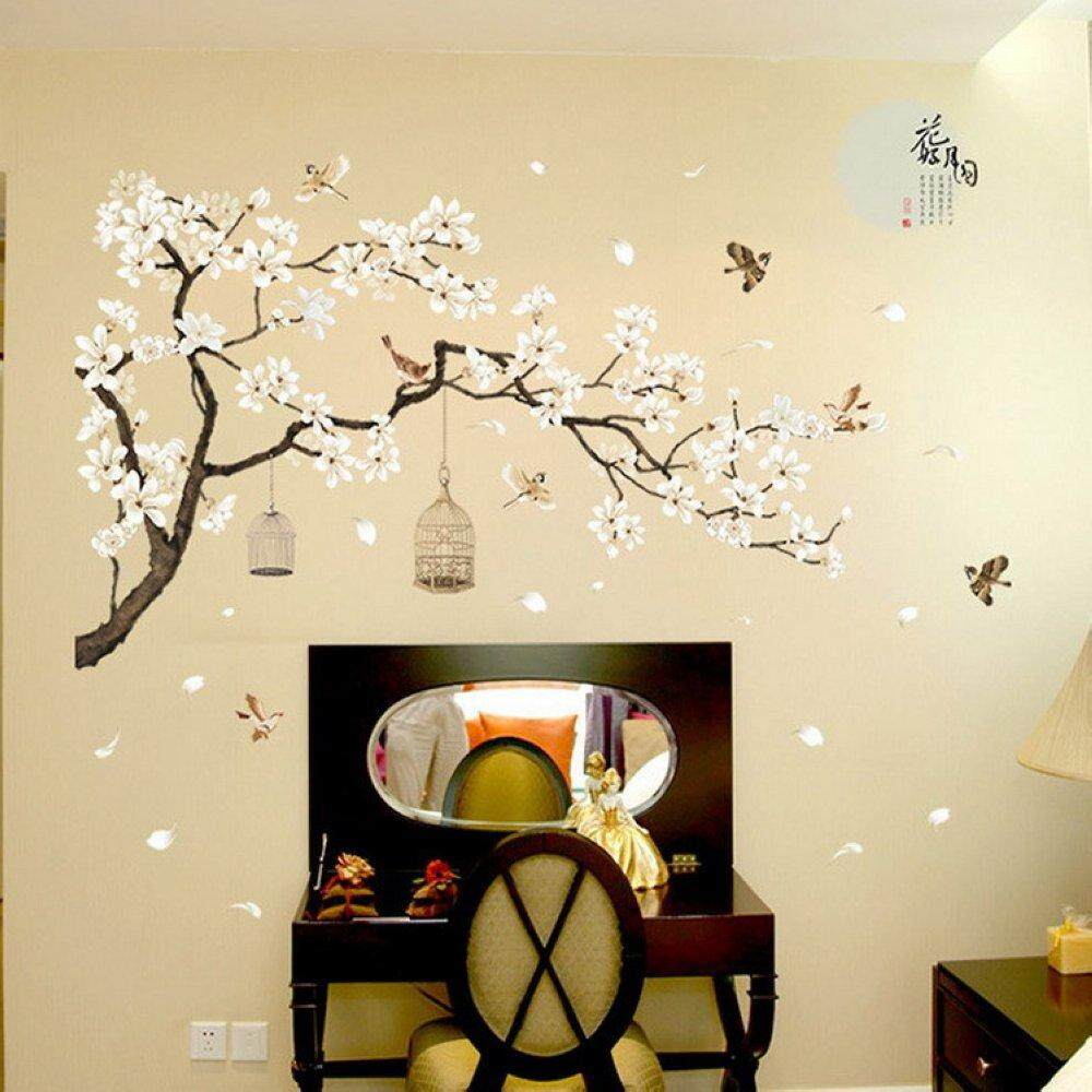 187*128cm Big Size Tree Wall Stickers Birds Flower Home Decor Wallpapers for DIY Vinyl Rooms Decoration