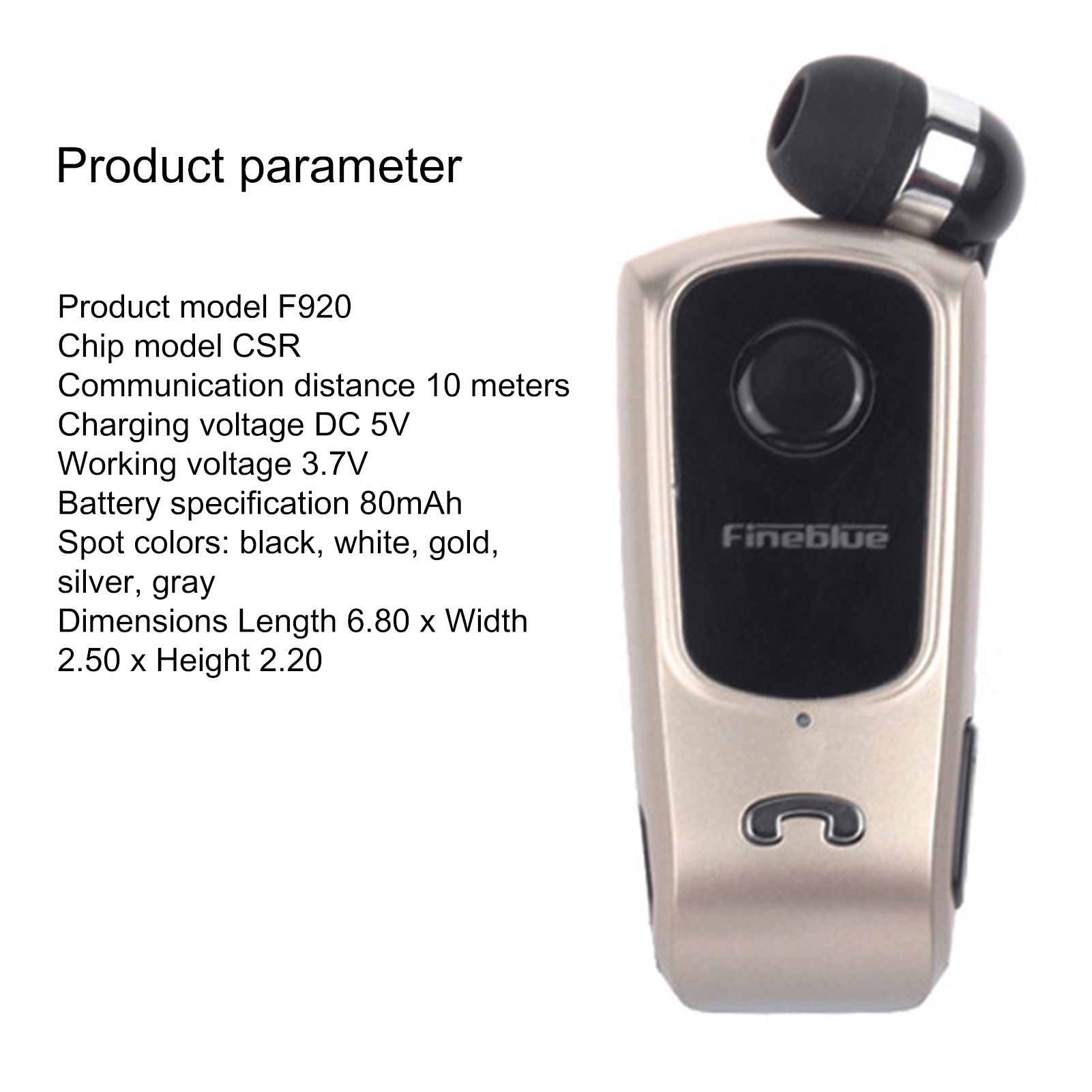 H-E Tai Nghe Bluetooth Không Dây Đơn Phương Kẹp Cổ Áo Cảnh Báo Rung Fineblue F920