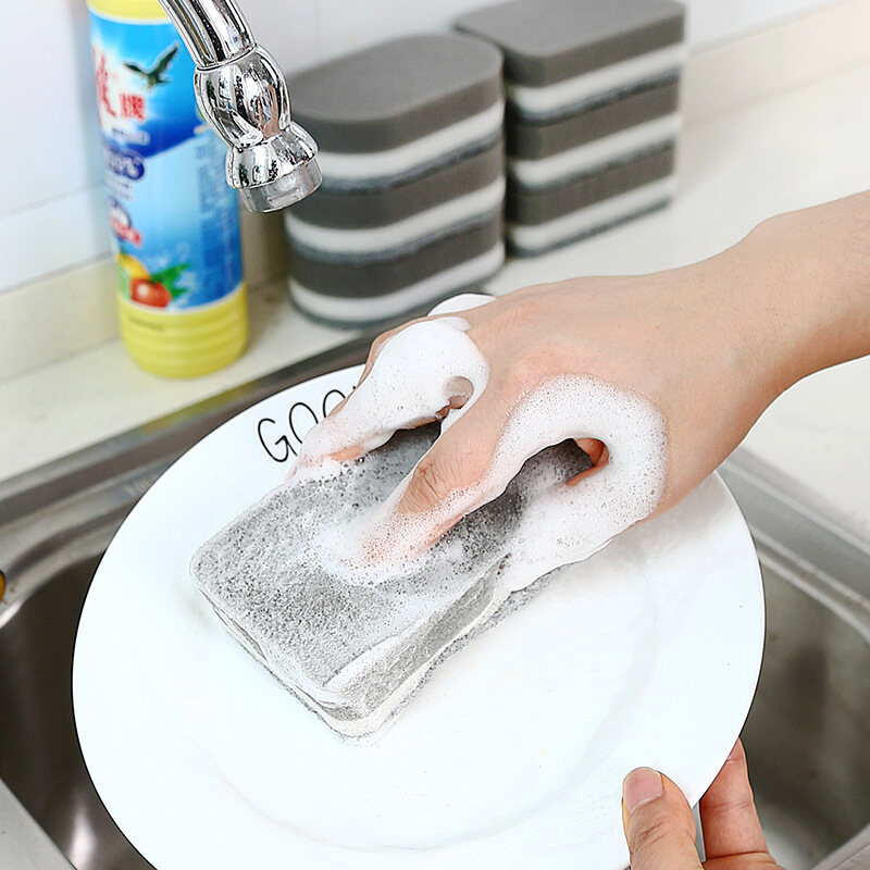 Polocat 5pc / set Double Side Sponge Scrub Pot Dishwashing Magic Mop Kitchen Household Cleaning Three Layer Sponge Scrubbing Pad#1