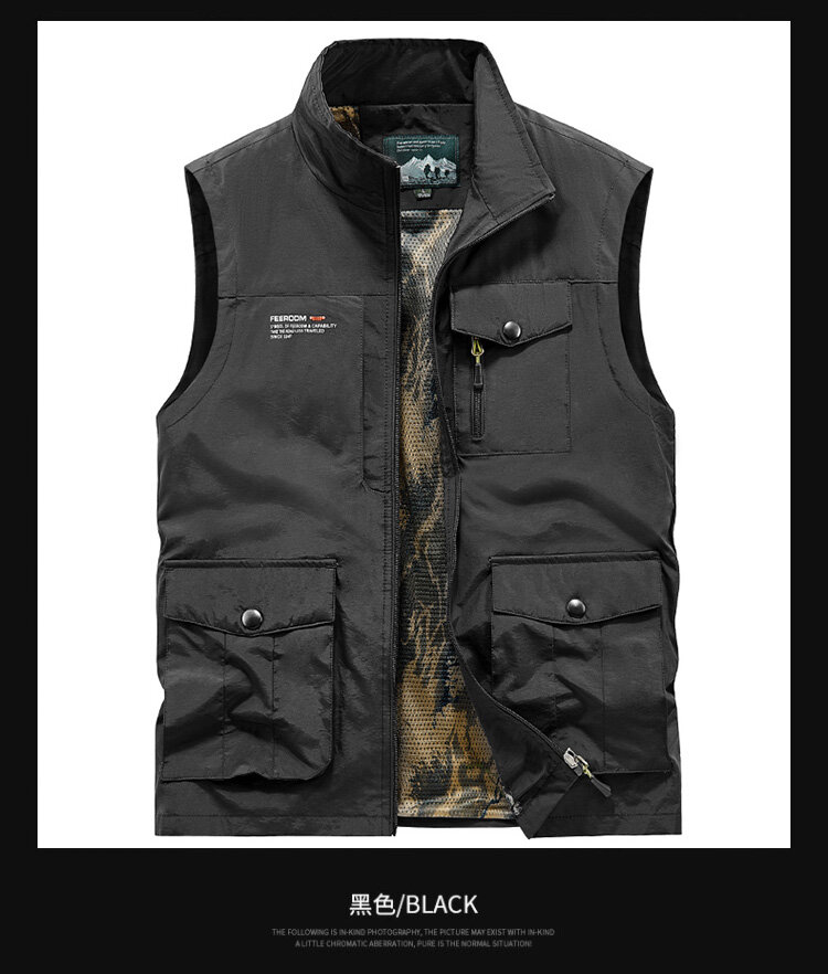 FUGUINIAO Vest Fashion Multi Pocket Tactical Vest Motorcycle Vest Outdoor Fishing Vest Men's Tank Top