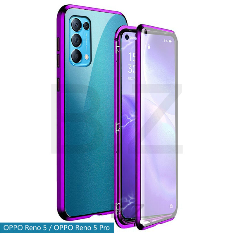For OPPO Reno 5 Pro Magnetic Case 360 Front+Back double-sided 9H Tempered Glass Case For OPPO Reno 5 Pro 2021 Metal Bumper Case
