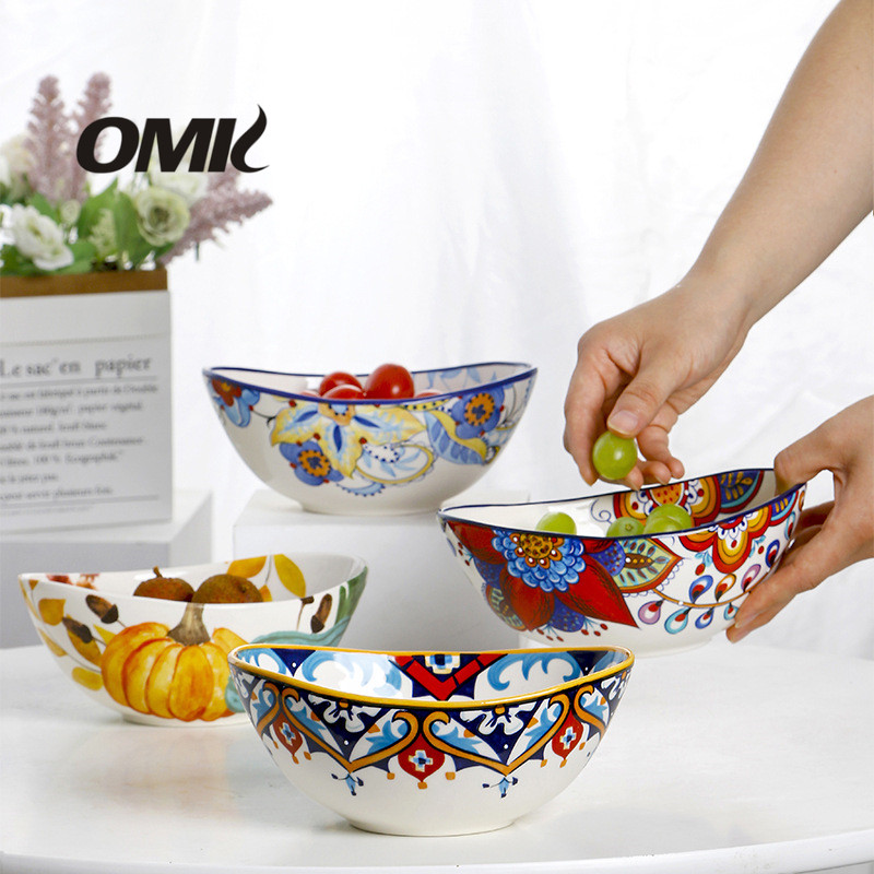 OMK Red Luca Series Ceramic Boat salad bowl