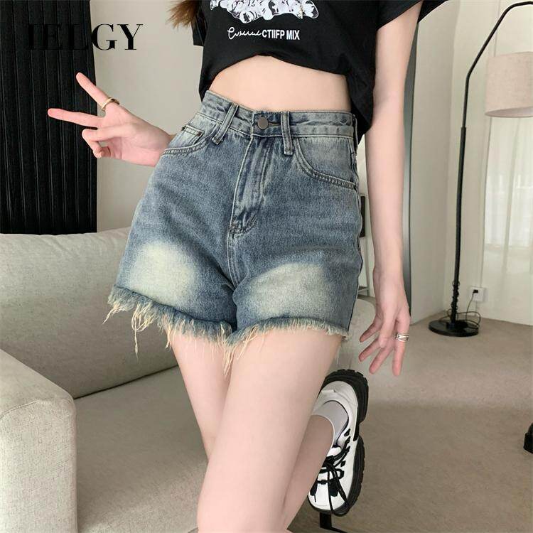 IELGY women's frayed niche design denim shorts