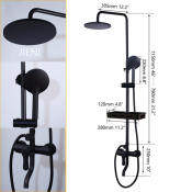 Black Matte Rainfall Shower Faucet Set with Storage Shelf