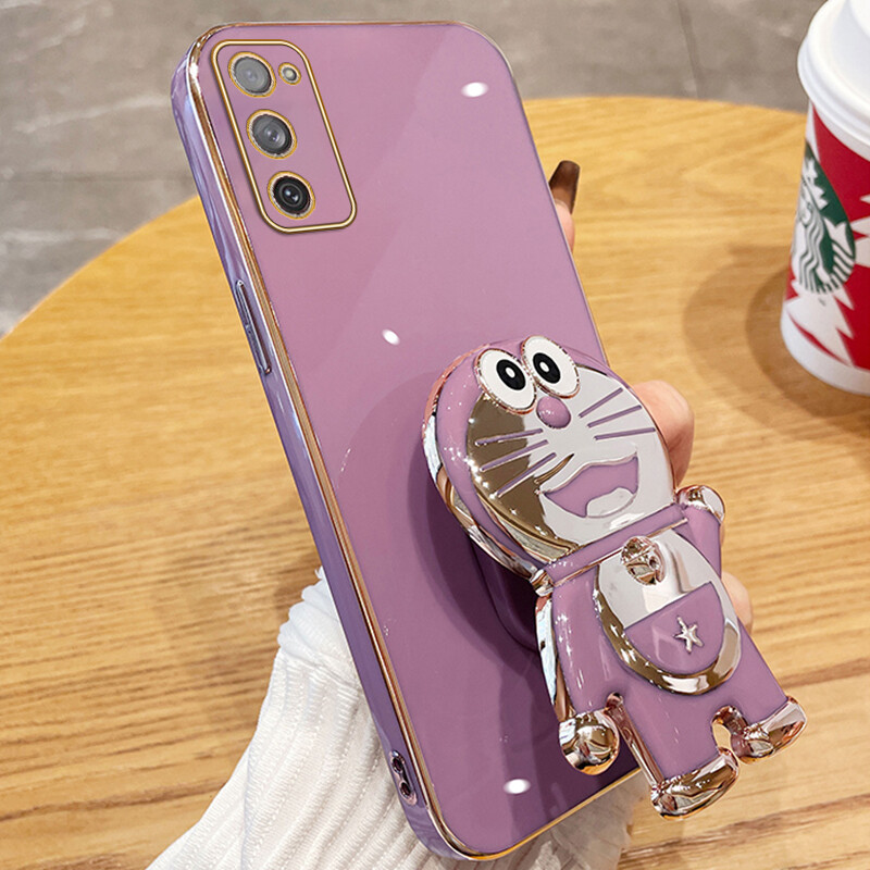 Shmily Fashion Dingdang Cat Stand Phone Case For Samsung Galaxy Note8 Note9 Note 10 Note 10 Plus Note 10 Lite Note20 Note 20 Ultra Luxury Electroplated Straight Edge Soft Silicone Shockproof Phone Cover