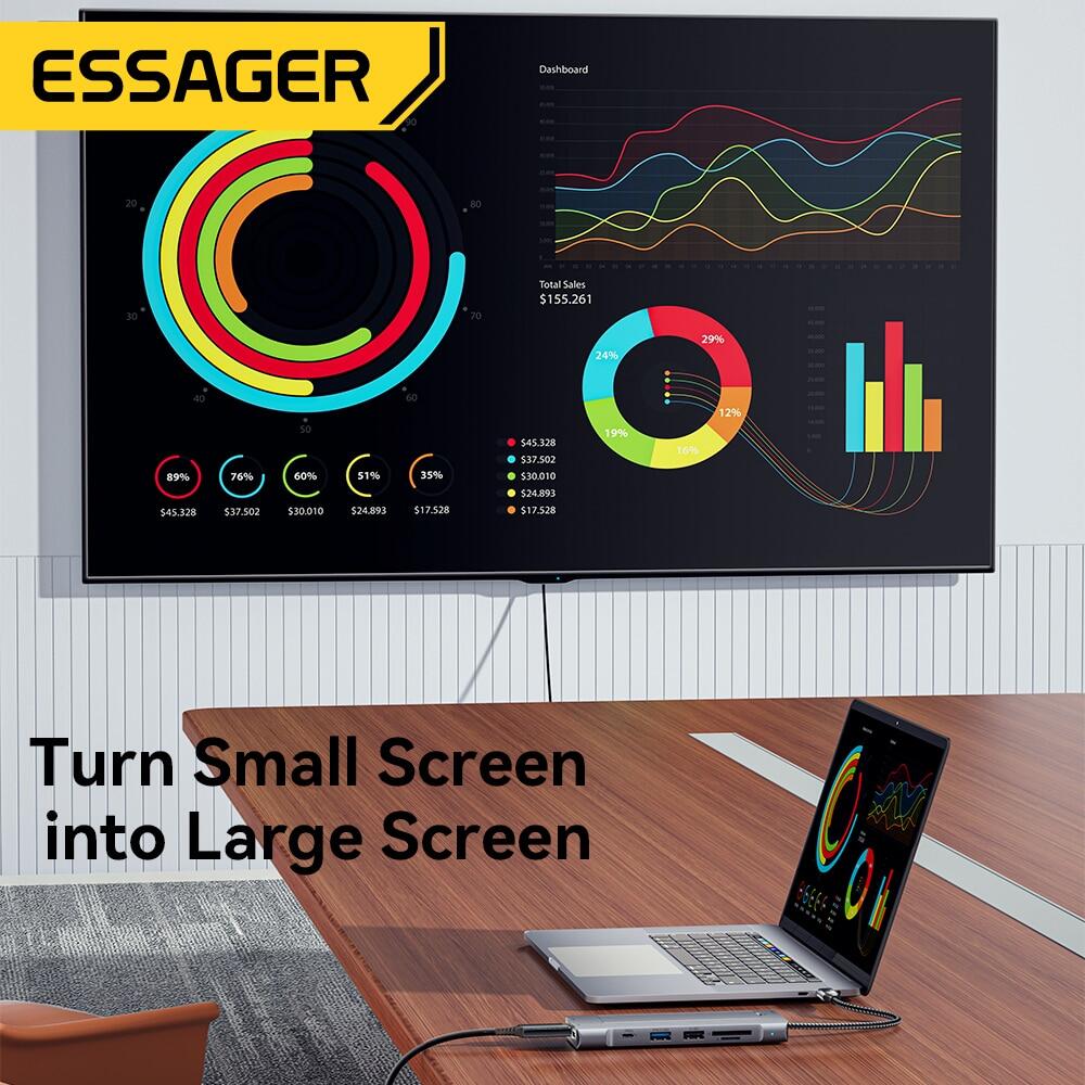 Essager 8-Trong-1 hub USB với Đĩa Chức Năng Lưu Trữ loại USB C Để Hdmi-Tương Thích Máy Tính Xách Tay trạm dock Đối Với MacBook Pro Không Khí M1 M2