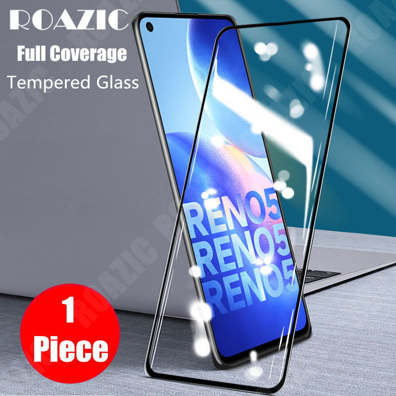 ROAZIC For OPPO Reno5 Screen Protector [1 Piece] 9H Hardness Clear Tempered Glass Full Cover Protective Film Reno 5