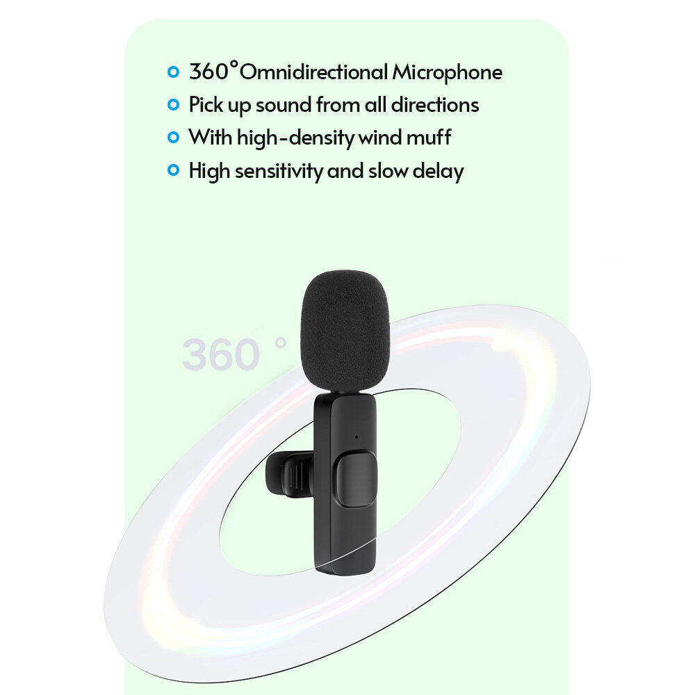Andoer Mini Wireless Lavalier Microphone Clip-on Omnidirectional Mic Transmitter Receiver Microphone System with Wind Muff Type-C Port Replacement for Android Smartphone Live Stream Interview Recording Video Conference Online Teaching
