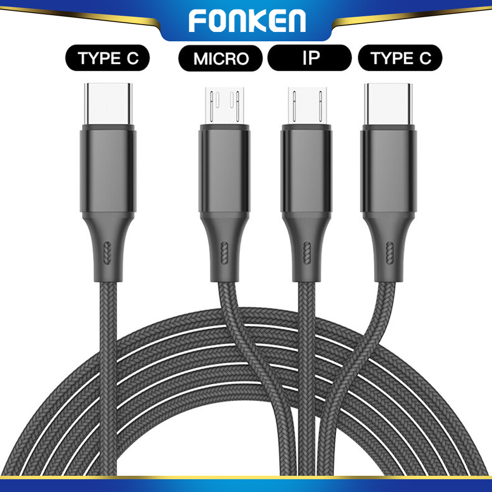 FONKEN Cáp USB 3 Trong 1 Cáp Sạc Điện Thoại Loại C Sang USB C Micro USB Cáp Sạc Nhanh PD, Dây Cáp Android Nylon Cho Điện Thoại Di Động iPhone 12 Type-C